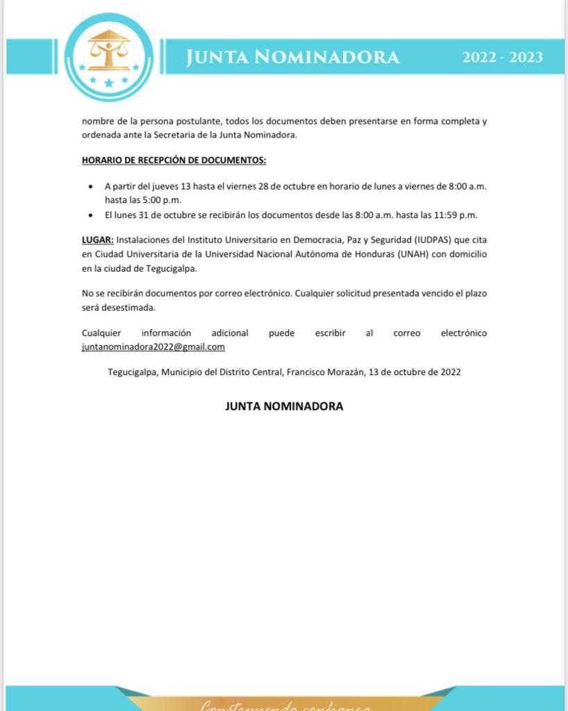Junta Nominadora lanza convocatoria a abogados y abogadas